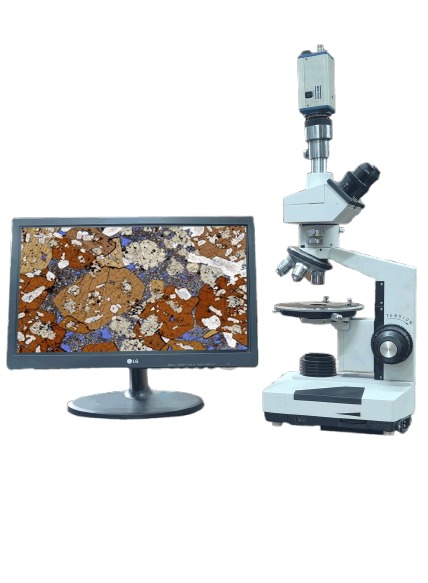 Trinocular Polarising Petrological Microscope with CCD Colour Camera and 32 Inch Monitor